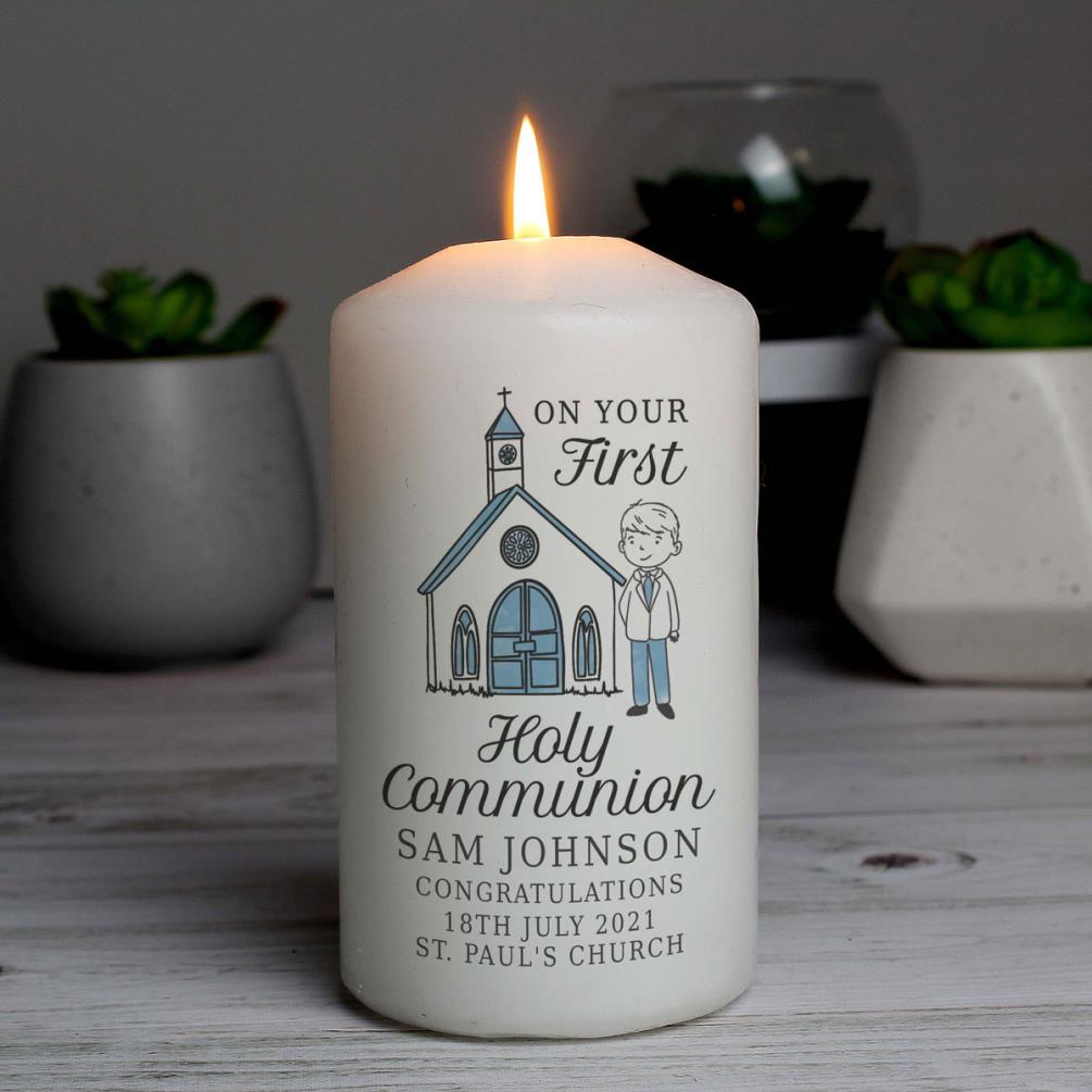 Personalised Boys First Holy Communion Pillar Candle Extra Image 3